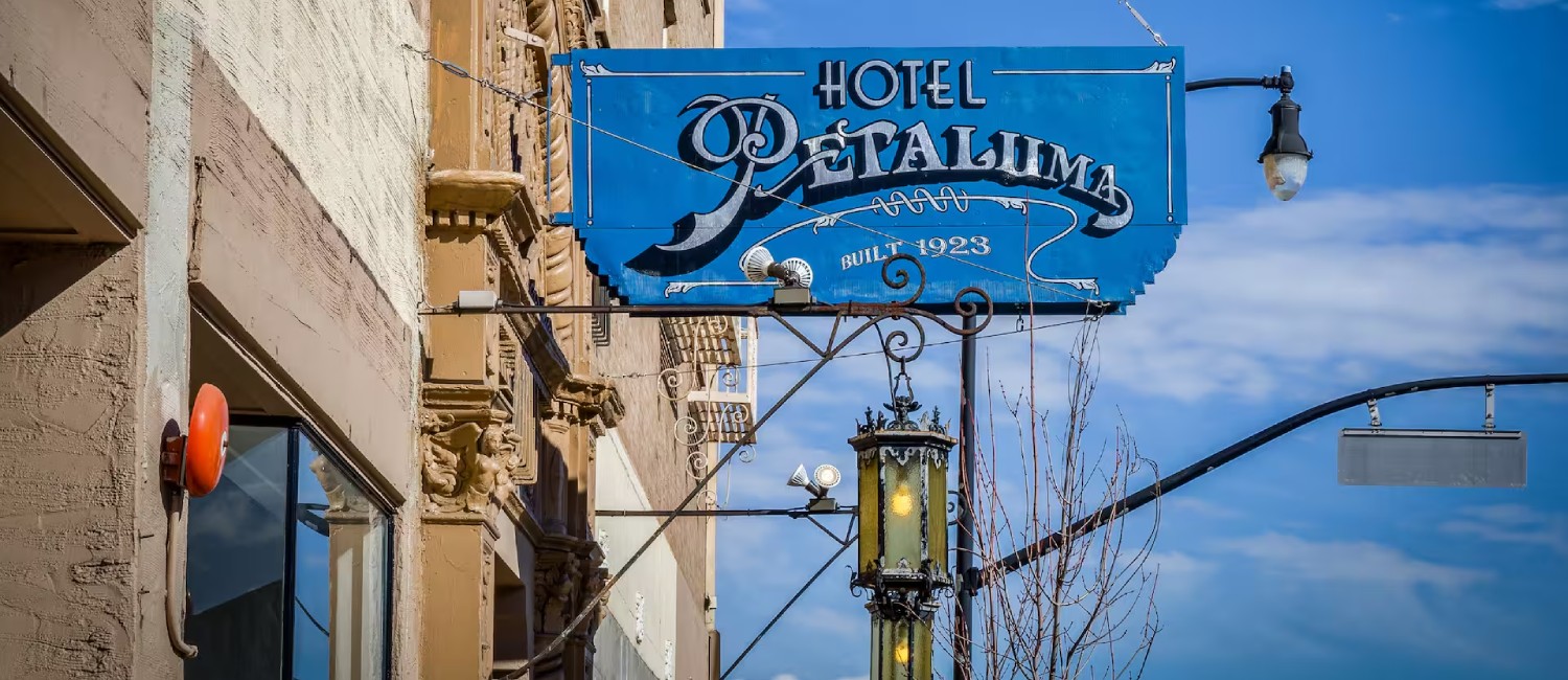 The Hotel Petaluma sign on Kentucky Street